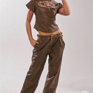 Brown Leather  Top and Pants